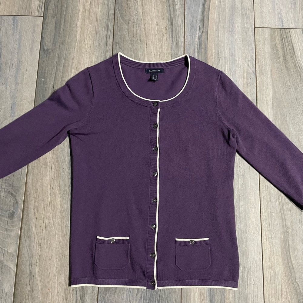 Lands End Purple Cardigan XS
